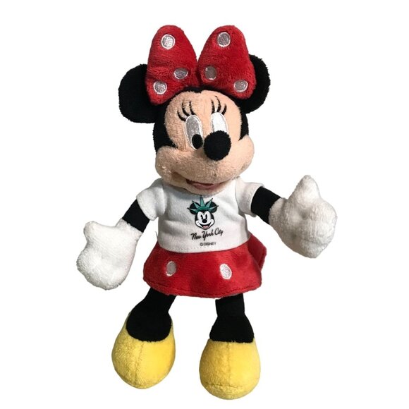 Disney NYC Minnie Mouse Plush Toy With Red Polka Dot Bow & Skirt 8" - Picture 1 of 10